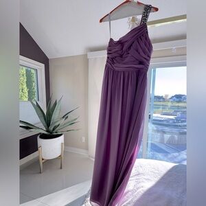 Alfred Angelo Orchid floor length gown with bling on shoulder strap